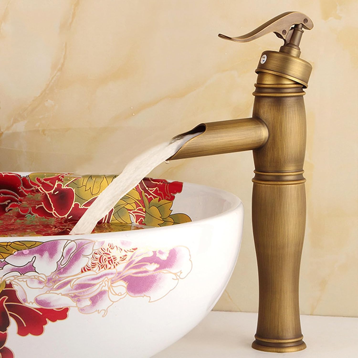 شیر روشویی بامبو پایه بلند طلایی