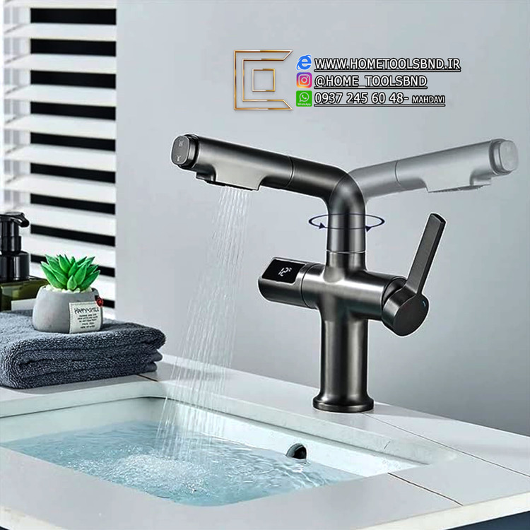 نصب شیر روشویی LuxRise روی روشویی کابینت سنگی