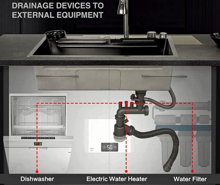 سینک ظرفشویی آبشاری ۷۵ سانت HuaDiao با استیل SUS-304 و کیفیت A++