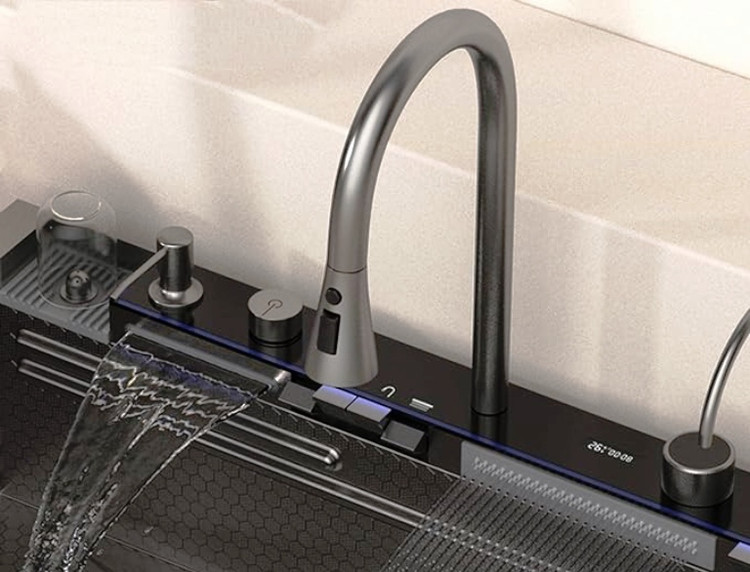 نمای نزدیک سینک ۷۵ سانت با ۵ کلید لمسی و طراحی پیانویی