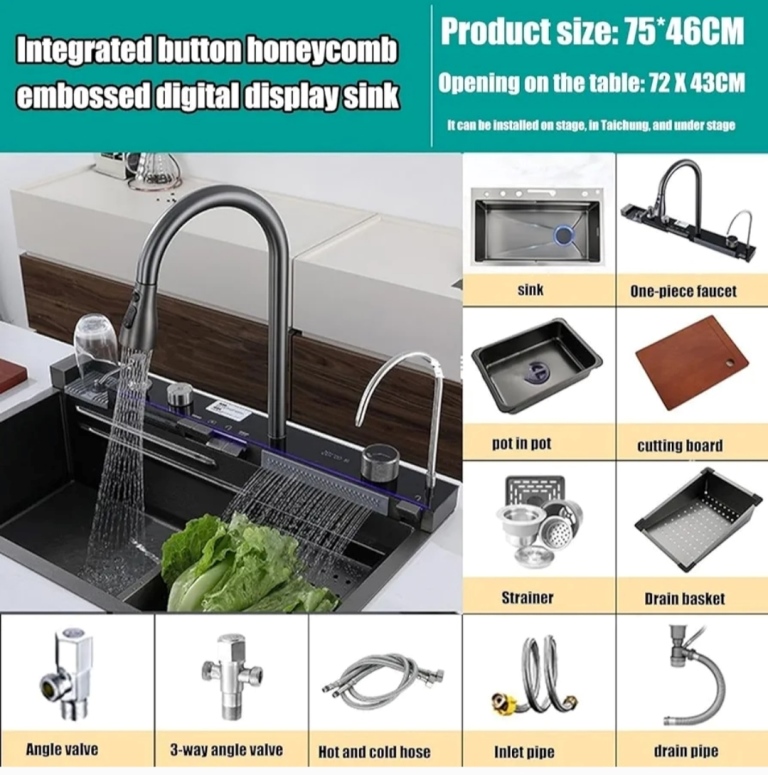 سینک ظرفشویی هوشمند HuaDiao ۷۵ سانت با نمایشگر دیجیتال و ۵ کلید کنترل