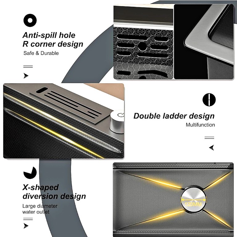 سینک ظرفشویی هوشمند پیانویی ۷ کلید HuaDiao با نمایشگر دیجیتال