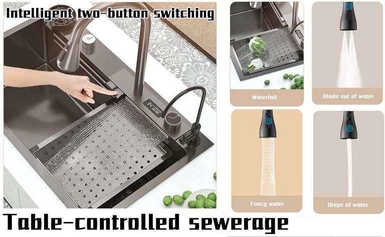 سینک ظرفشویی هوشمند ۹۰ سانت HuaDiao با نمایشگر دیجیتال و ۵ کلید لمسی