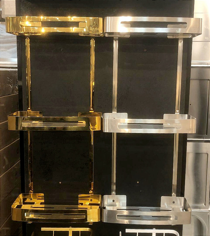 تصویر قفسه حمام استیل ضدخش دوطبقه با طراحی مدرن Steeline