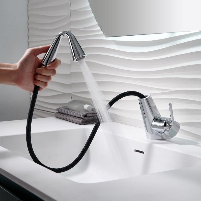 شیر روشویی کروم با شلنگ کشویی