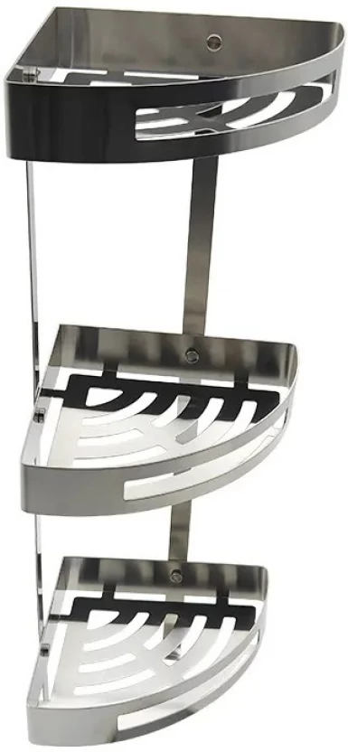 قفسه حمام کنج استیل 304 ضد زنگ سه طبقه - نمای کامل از زوایای مختلف