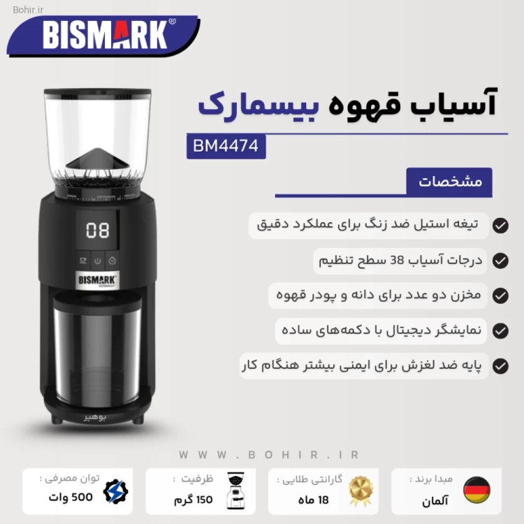 آسیاب دانه قهوه بیسمارک BM4474 در آشپزخانه